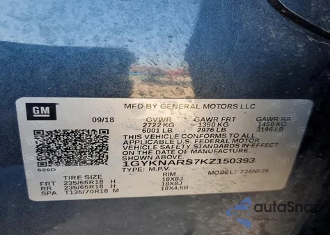 2019 Cadillac Xt5 из США, поврежденный, VIN 1GYKNARS7KZ150393